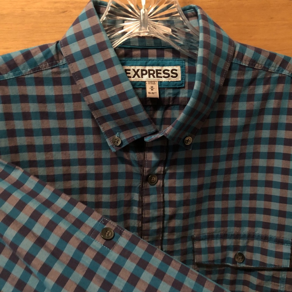 Express Blue Checked Button Down - image 3
